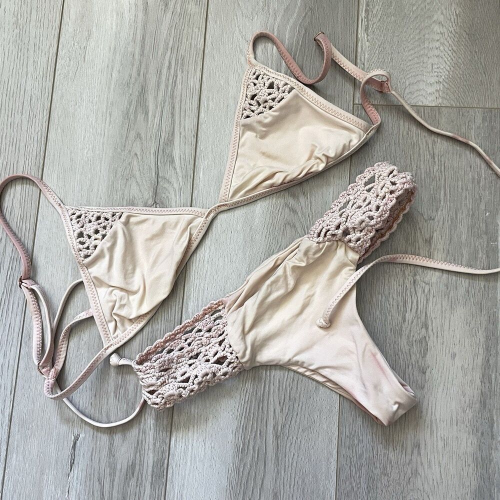 Frankies Bikinis Bikini crochet triangle tie dye cheeky womens Pink xsmall small